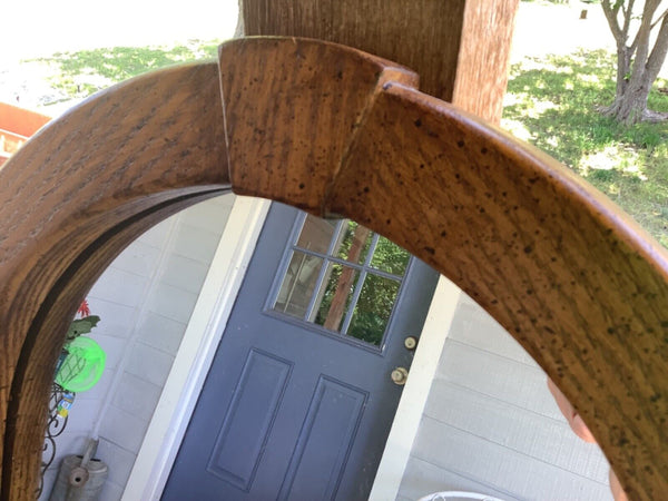 Vtg  wood wooden entryway hallway wall MIRROR shelf mail holder mid century mcm