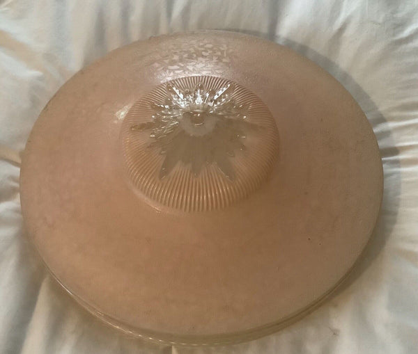 Vtg Large 1930’s Art Deco Pink Glass 16" Ceiling light fixture Shade starburst