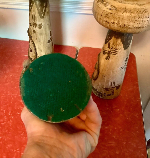Vtg lot 3 mid century modern retro wood wooden Cat Candle holders candelabra