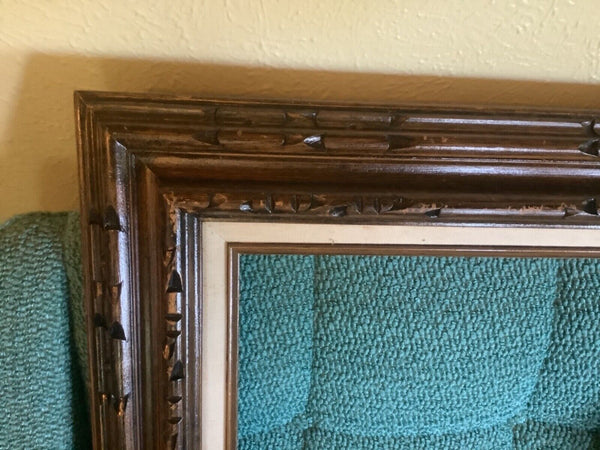 Vintage wooden carved Mid Century Carved Wood Frame Linen Liner