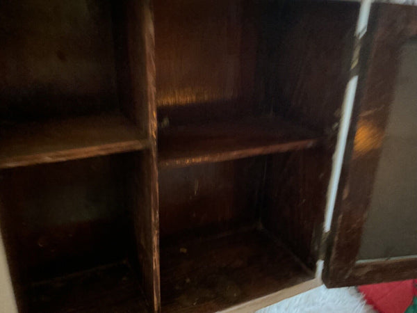 Vtg antique Wood Wooden Medicine Cabinet chest White Mirror Shelf  Rustic Wall