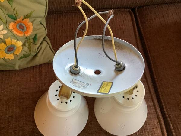 Vintage white double Dual Cone Light Fixture lamp '50's Mid Century modern mcm
