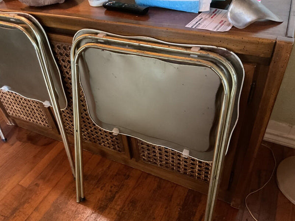 Pair Vintage Metal TV Trays tables cream green 1970s MCM mid century modern