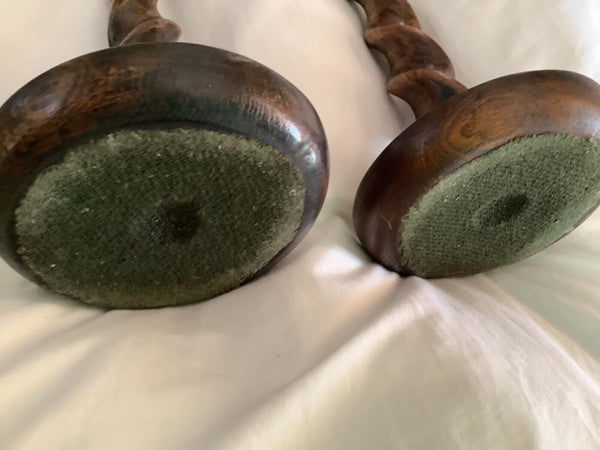 Pair Of  oak Wood “ BARLEY TWIST” Candlesticks candle holder Vintage antique