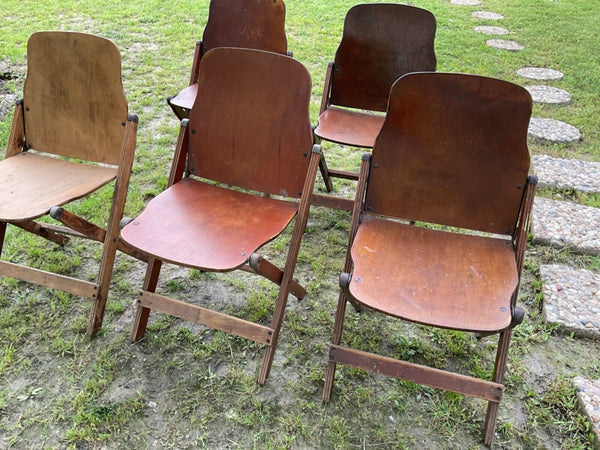 Vtg Mid Century 1940s US Norco American Seating Company Wooden Folding Chairs