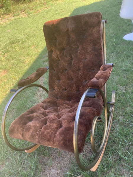 Vtg mcm Neoclassic Rocking Chair by Lee Woodard Metal Frame Velvet mid century