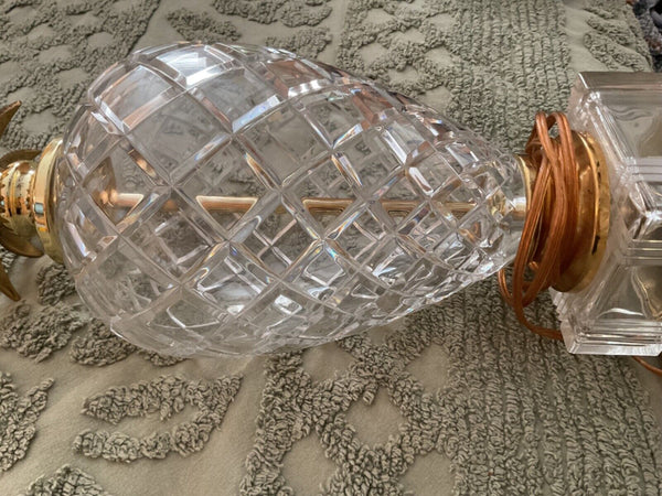 Vtg 24% lead Cut Clear Crystal  Glass & Brass Pineapple Table Lamp USA regency