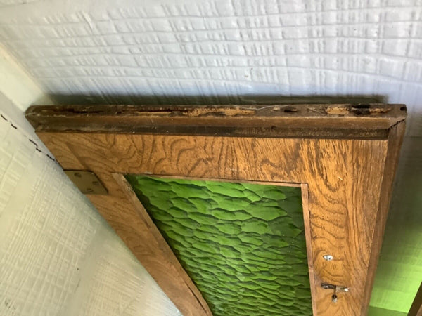 Vtg mid Century mcm Pair Stained wood Glass green cupboard Cabinet Doors