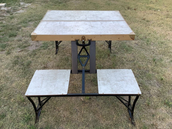 Vtg "Handy" Suitcase Folding Picnic Table  Chair  Milwaukee Stamping Co. camping