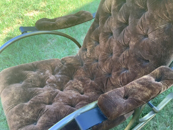 Vtg mcm Neoclassic Rocking Chair by Lee Woodard Metal Frame Velvet mid century