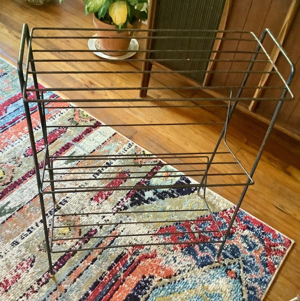 Vtg Mid Century 3 Tier Stand Shelf Rack Metal Wire Book Record Display mcm