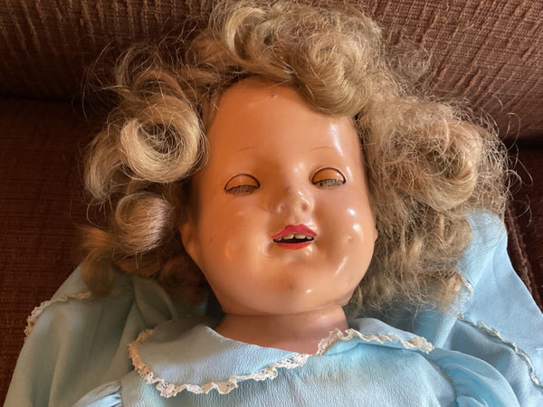 Vintage 25 inch sleepy eyes Shirley Temple Baby Doll Composition Cloth