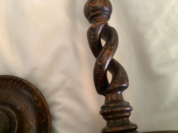 Pair  Brass oak Wood “ BARLEY TWIST” Candlesticks candle holder Vintage antique