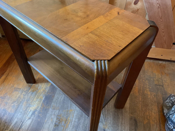 Vtg antique Art Deco wood wooden side end table waterfall