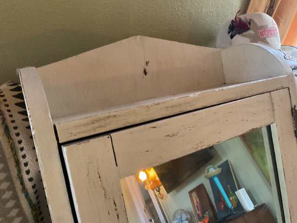 Vtg antique Wood Wooden Medicine Cabinet chest White Mirror Shelf  Rustic Wall