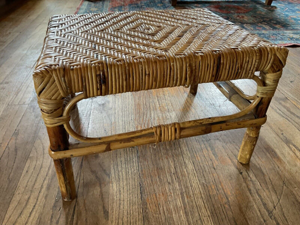 Vtg  Mid Century Modern Wicker Foot Stool boho mcm retro plantstand plant stand