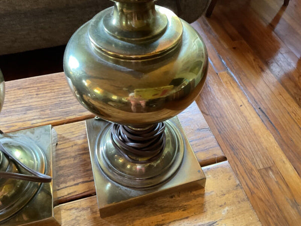 Vtg PAIR TALL Stiffel Brass Table desk Lamps Hollywood Regency mid century mcm