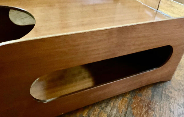 VTG Wood Office File Desk tiered Paper Tray Holder MCM mid century modern mcm