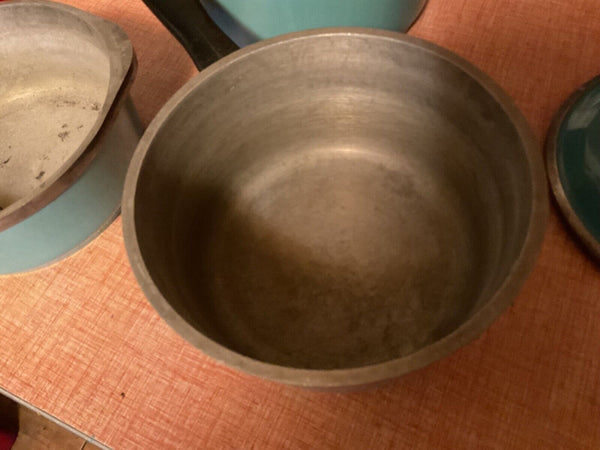 VTG CLUB ALUMINUM Sauce Pots Dutch  w/ Lids (3) Mid Century Modern Aqua