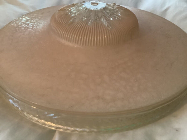 Vtg Large 1930’s Art Deco Pink Glass 16" Ceiling light fixture Shade starburst