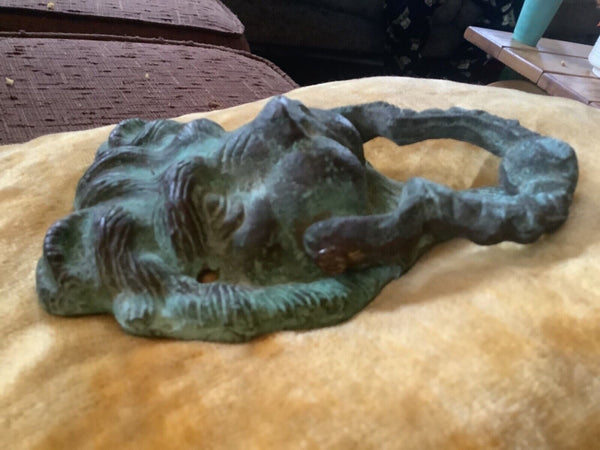 Vtg ANTIQUE ARCHITECTURAL SALVAGE LION HEAD Door Knocker Bronze brass *
