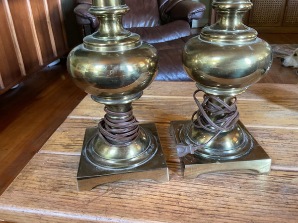 Vtg PAIR TALL Stiffel Brass Table desk Lamps Hollywood Regency mid century mcm