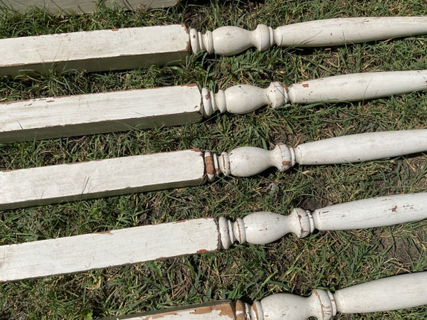 Set 4 Antique Turned Wood Porch Spindles Shabby White 20" Chic Old VTG 1744-22B