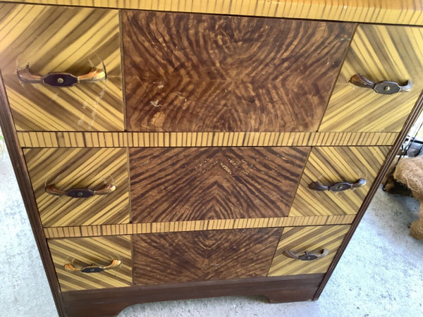 Vtg antique Art Deco Waterfall Highboy Dresser  chest of drawers pulls hardware
