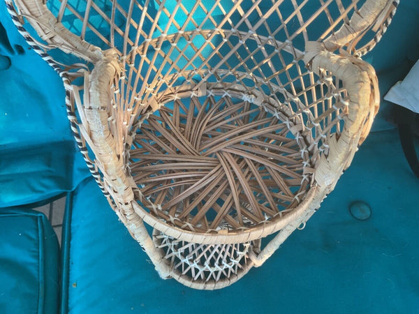 VINTAGE WICKER PEACOCK CHAIR PLANT STAND  doll house CHAIR RATTAN