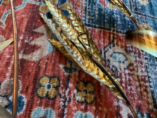 Vtg  Wheat Stalk Brass Copper Metal Sculpture Wall Hanging  MCM mid century art