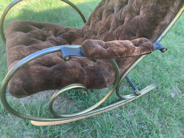 Vtg mcm Neoclassic Rocking Chair by Lee Woodard Metal Frame Velvet mid century