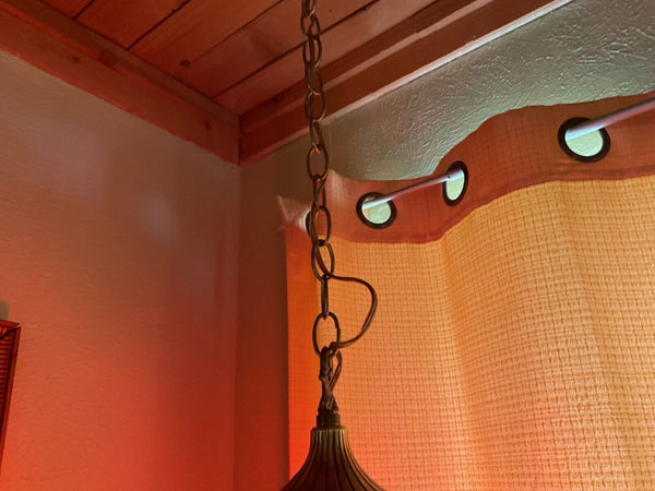 Vintage MCM Ruby Red Glass Hanging Swag Lamp mid century modern retro roses