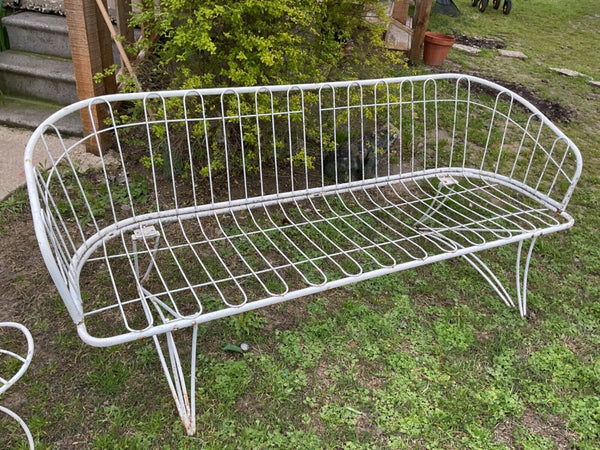 Vtg mid century mcm modern Patio Furniture 2 Piece Set bench sofa wrought iron