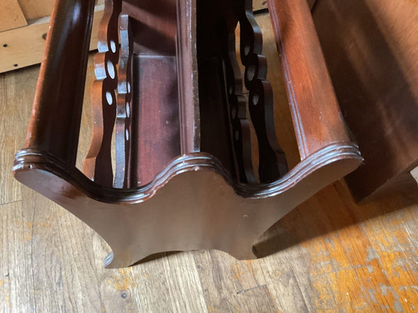 Antique vtg Music Record Magazine Rack Mahogany Wood wooden