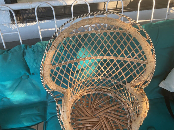 VINTAGE WICKER PEACOCK CHAIR PLANT STAND  doll house CHAIR RATTAN