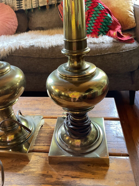 Vtg PAIR TALL Stiffel Brass Table desk Lamps Hollywood Regency mid century mcm