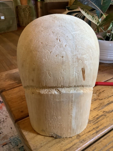 Vtg Wood Hat Block Antique Milliner's Head Stand Hat Wig Display