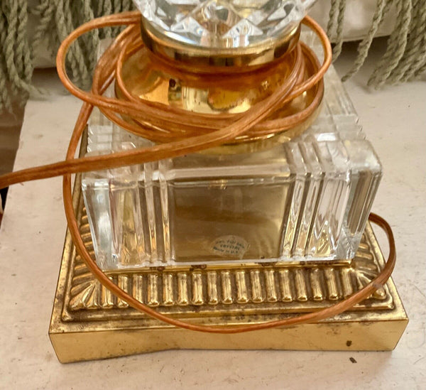 Vtg 24% lead Cut Clear Crystal  Glass & Brass Pineapple Table Lamp USA regency