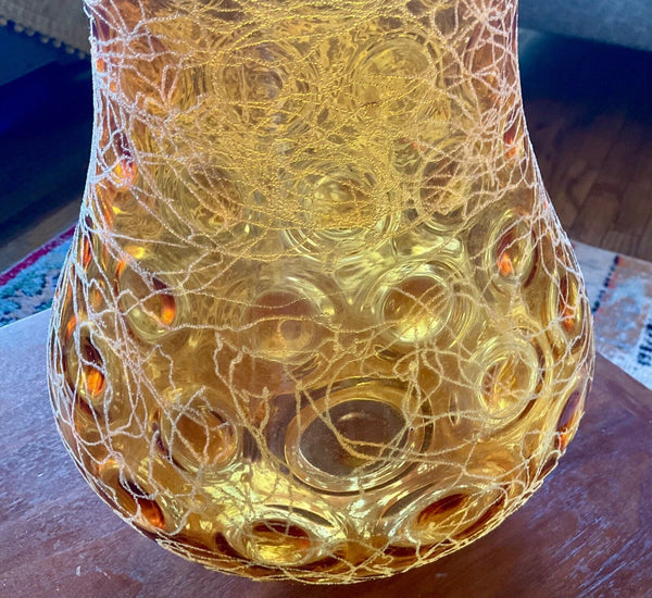 Mid Century Modern Amber Thumbprint spaghetti Glass swag table Lamp Light Vtg