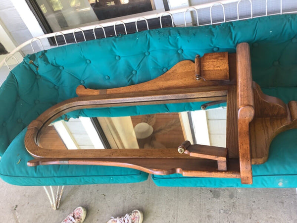 Vtg  wood wooden entryway hallway wall MIRROR shelf mail holder mid century mcm