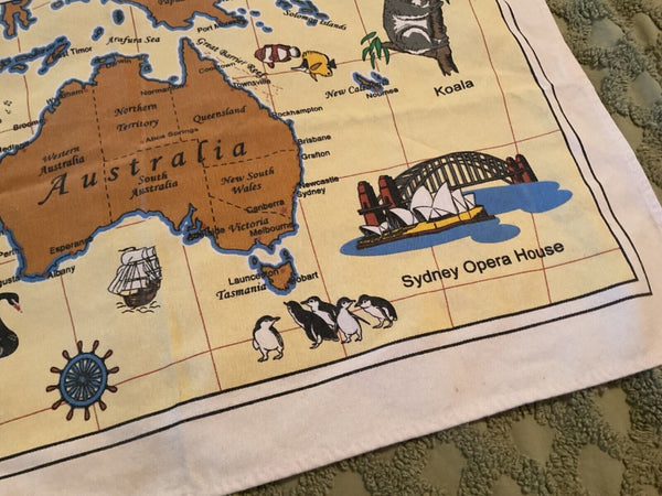 AUSTRALIA TEA TOWEL VINTAGE AUSTRALIAN CITIES THEME 18x28