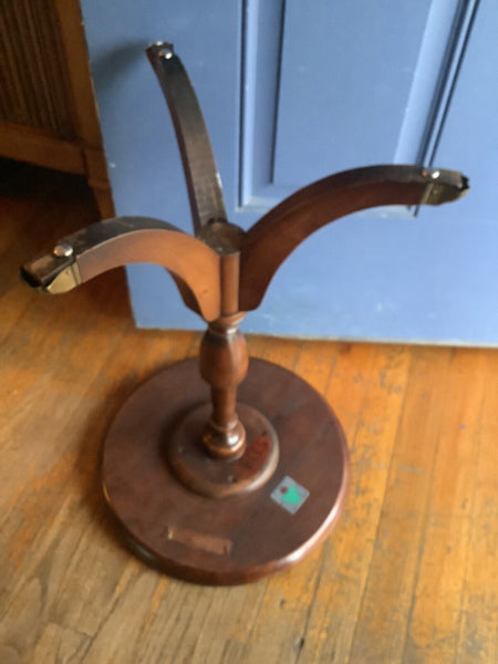 Wood  Imperial USA Tripod Side end Plantstand  Table Vtg antique leather top