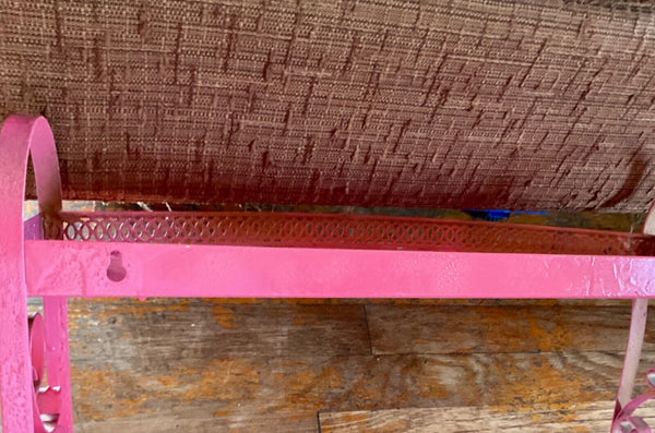 Vtg pink MCM 2 Tier Metal Wall Shelf with Towel Bar Scrolls Bathroom mid century