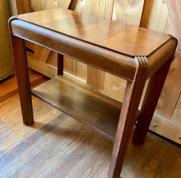 Vtg antique Art Deco wood wooden side end table waterfall