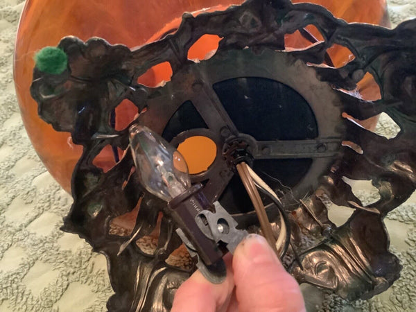 Vtg Mid Century Iridescent Amber Glass Saucer & Brass Hollywood  regency  lamp