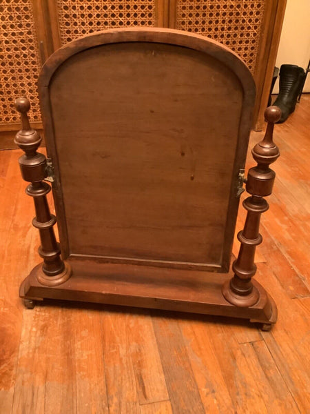 Antique Vtg Wood Vanity Shaving Stand Dresser Table Top Swivel Beveled Mirror