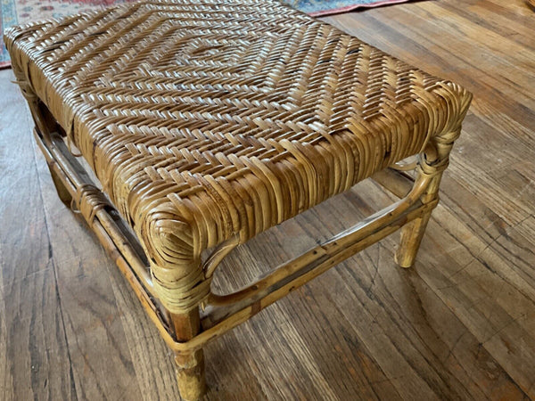 Vtg  Mid Century Modern Wicker Foot Stool boho mcm retro plantstand plant stand