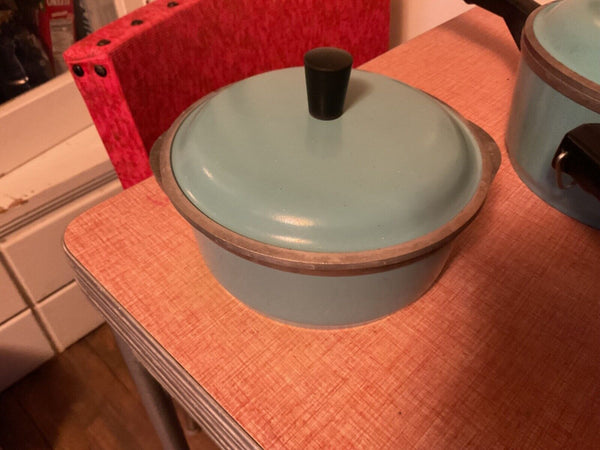 VTG CLUB ALUMINUM Sauce Pots Dutch  w/ Lids (3) Mid Century Modern Aqua