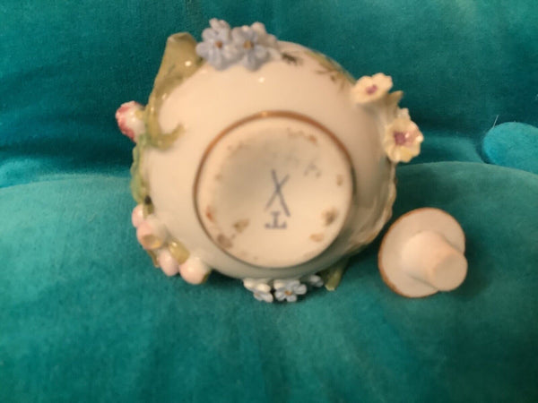 Antique Dresden Potschappel Porcelain Miniature  Encrusted Perfume Bottle