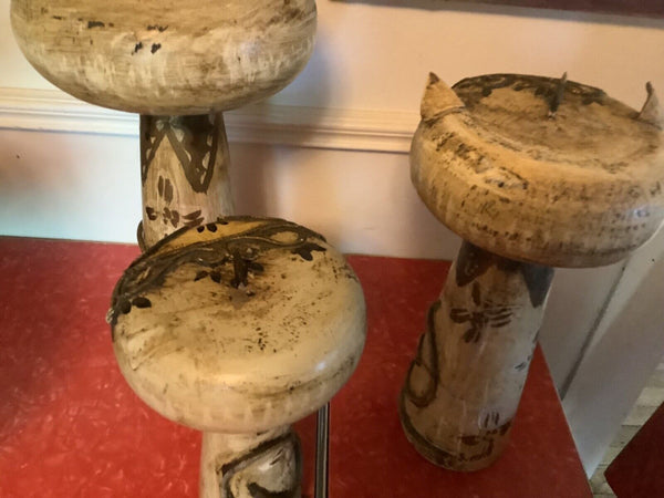 Vtg lot 3 mid century modern retro wood wooden Cat Candle holders candelabra